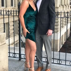 Emerald green velvet dress